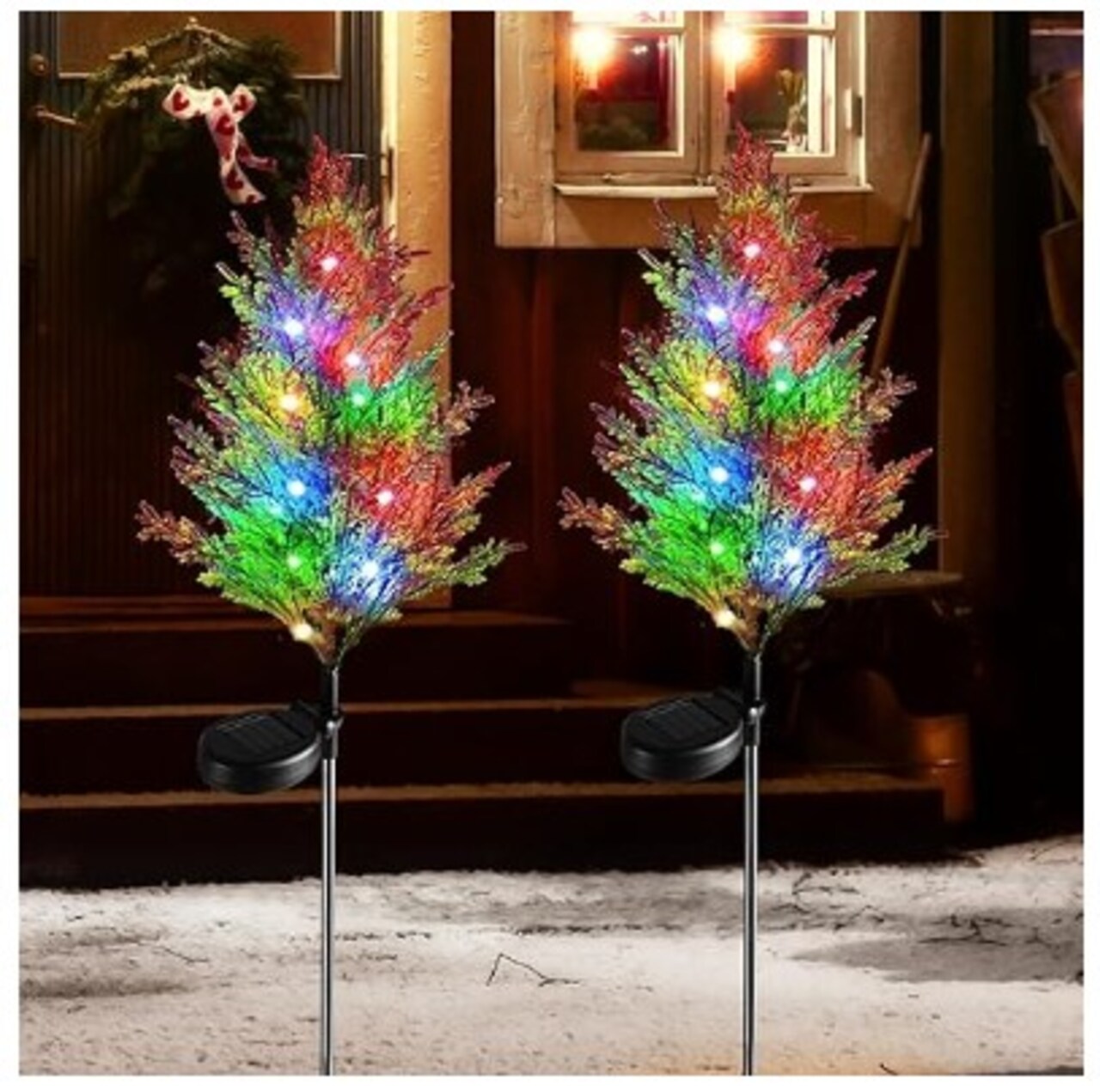 LED Solar Christmas Tree Lights 2 Pack Outdoor Decorations Solar Garden Stake Lights Waterproof Xmas Pathway Landscape Lighting for Holiday Party Yard Patio Driveway Decoration